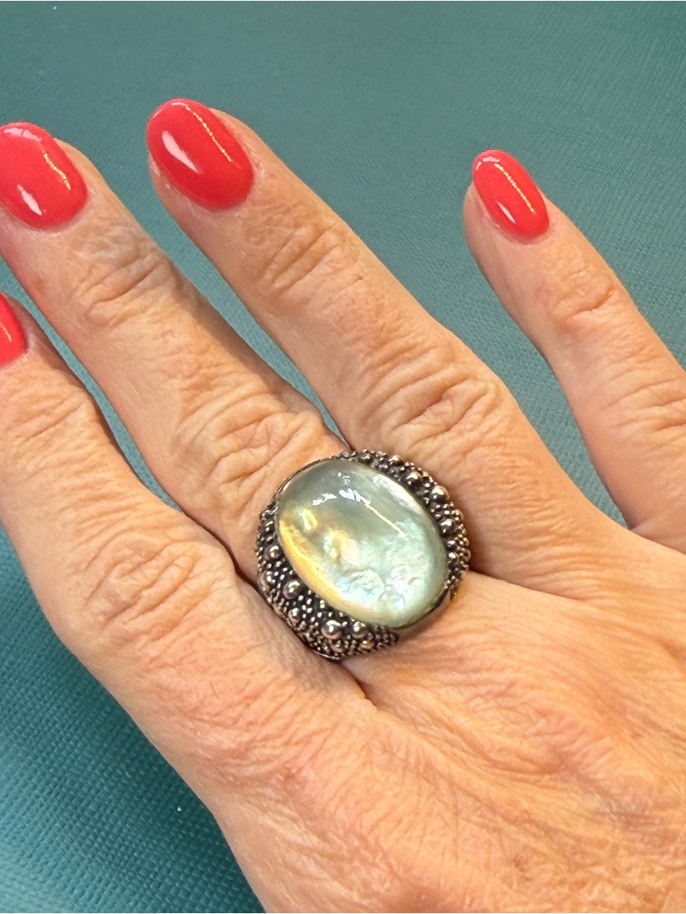 Michael Dawkins Sterling Silver 925 Mint Quartz MOP Doublet Starry Night Ring - Picture 9 of 12